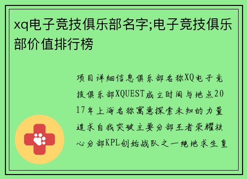 xq电子竞技俱乐部名字;电子竞技俱乐部价值排行榜